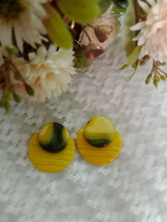 "Handcrafted Yellow and Green Resin Earrings