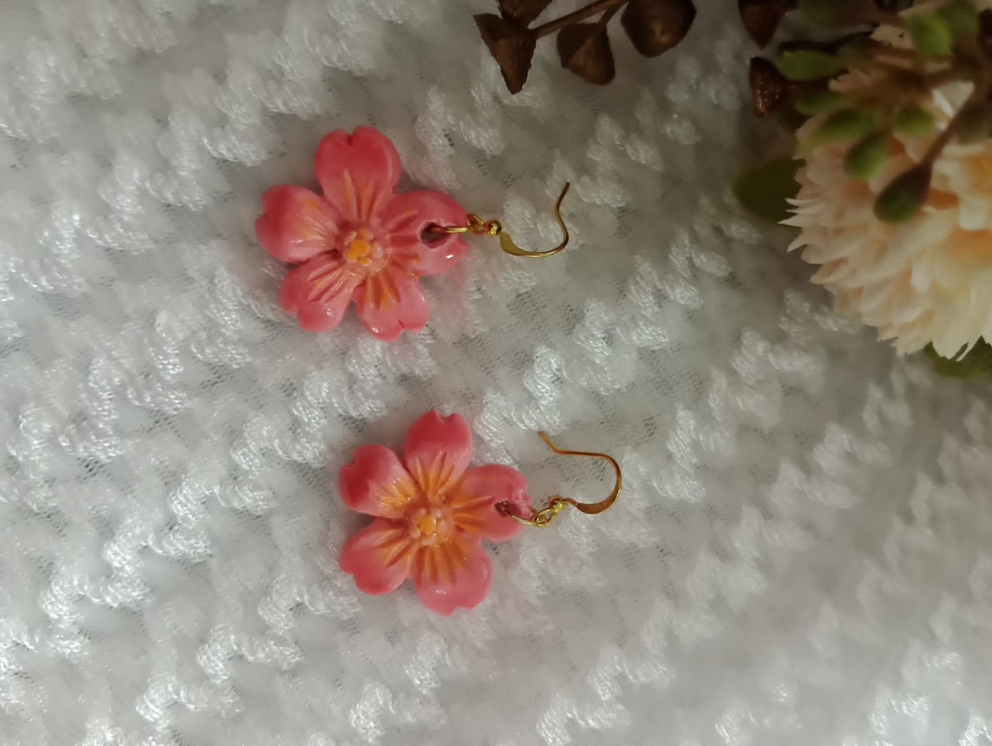 Handcrafted Pink Flower Earrings - Elegant Floral Jewelry