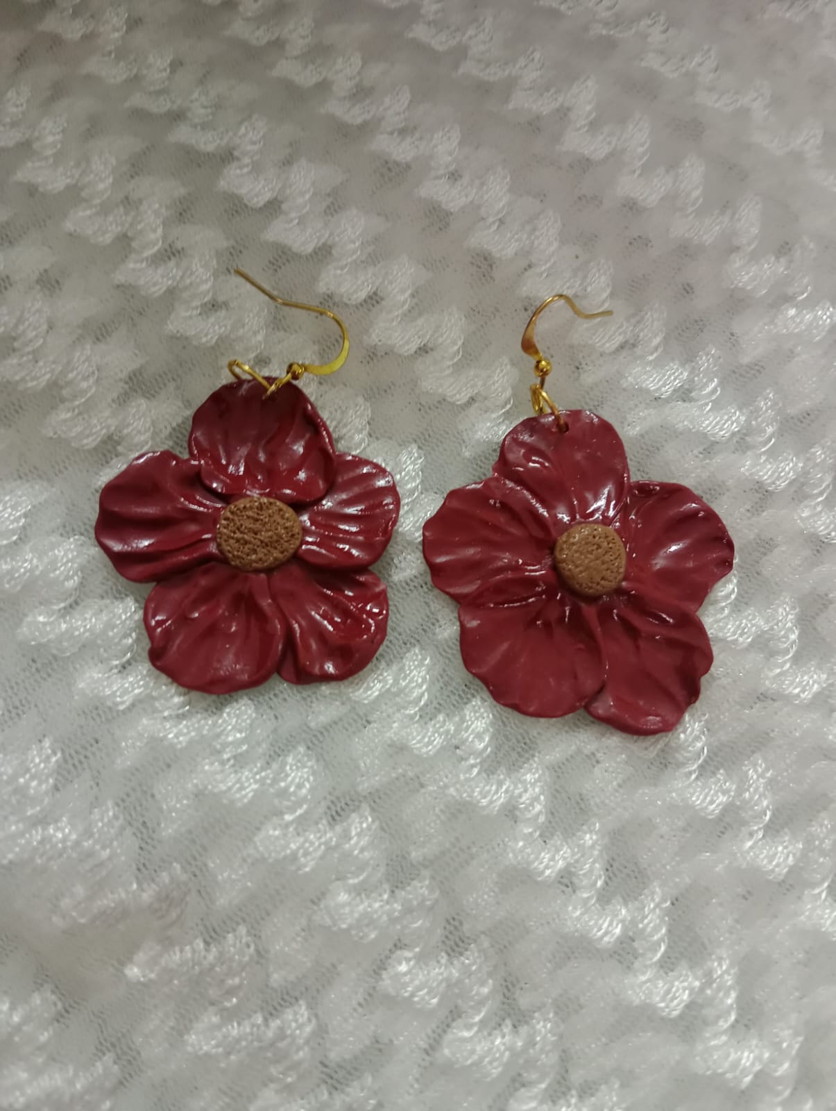 "Handcrafted Red Flower Earrings - Unique and Artistic Design"