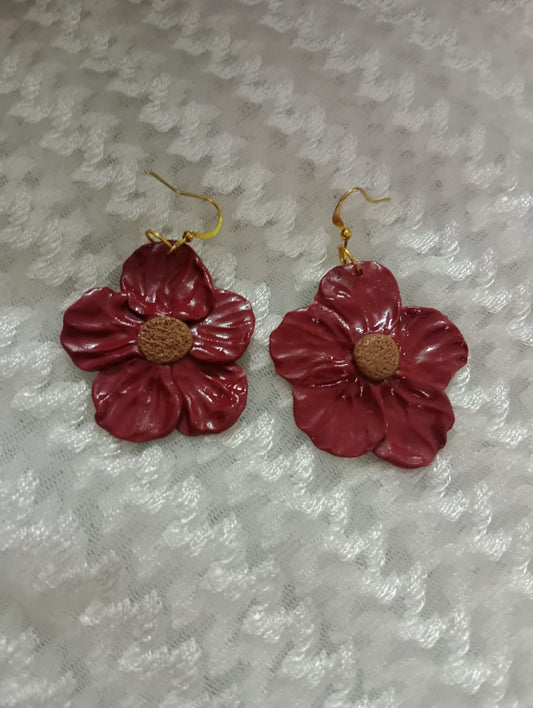 "Handcrafted Red Flower Earrings - Unique and Artistic Design"