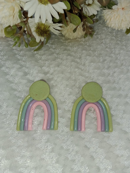 "Pastel Rainbow Arch Earrings: Handcrafted & Trendy"