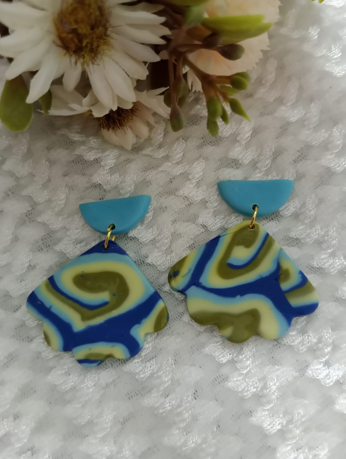 Handcrafted Blue and Green Swirl Earrings