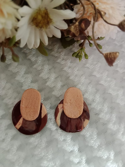 Elegant Brown and Beige Oval Drop Earrings