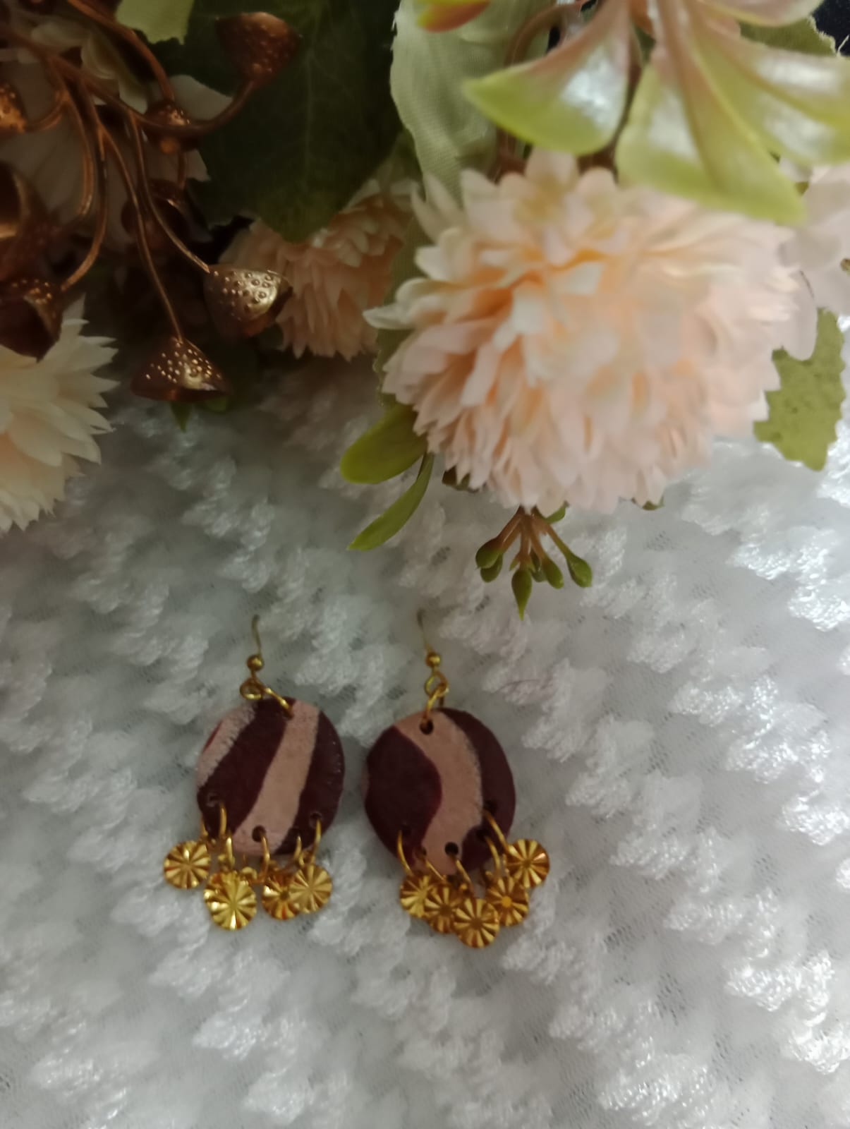 Elegant Handmade Earrings with Golden Floral Charms