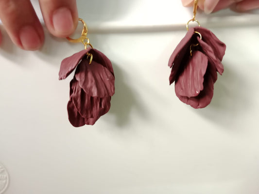 "Handcrafted Burgundy Blossom Earrings